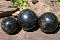 Polished Blue Water Sapphire Iolite Spheres x 3 From Madagascar - TopRock