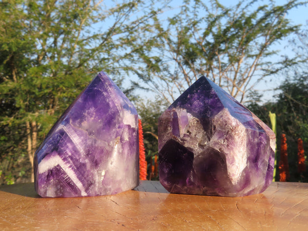 Polished Dark Purple Chevron Amethyst Quartz Crystals x 2 From Zambia - TopRock