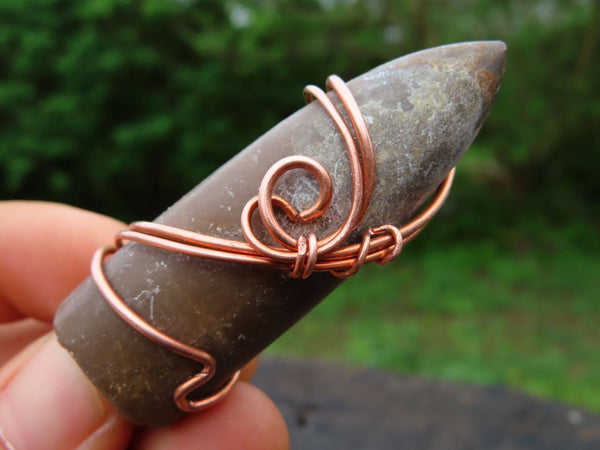 Natural Belemnite Fossil Bullet Copper Art Pendant With Plaited Chord - sold per piece From Madagascar - TopRock