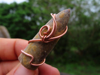 Natural Belemnite Fossil Bullet Copper Art Pendant With Plaited Chord - sold per piece From Madagascar - TopRock