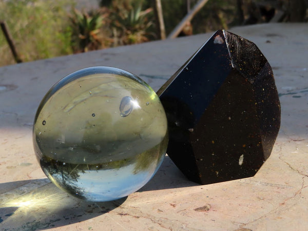 Polished Aqua Silica Standing Free Form & Sphere x 2 From South Africa - TopRock