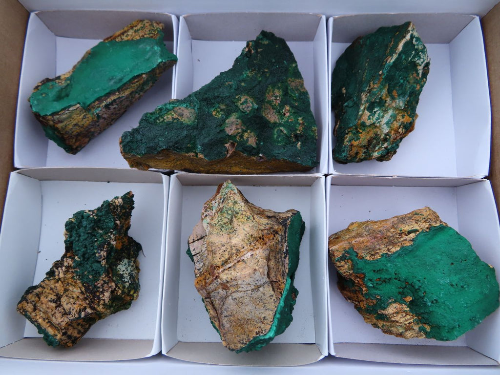 Natural Malachite Crystalline Specimens x 6 From Tenke Fungurume, Congo - TopRock