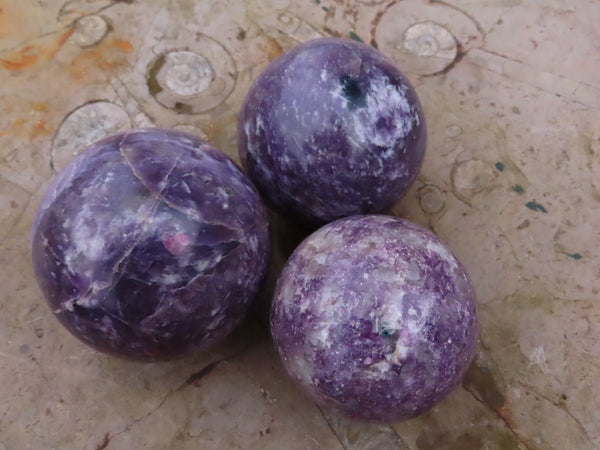 Polished Rich Purple Lepidolite Spheres (some with Rubellite) x 3 From Madagascar - TopRock
