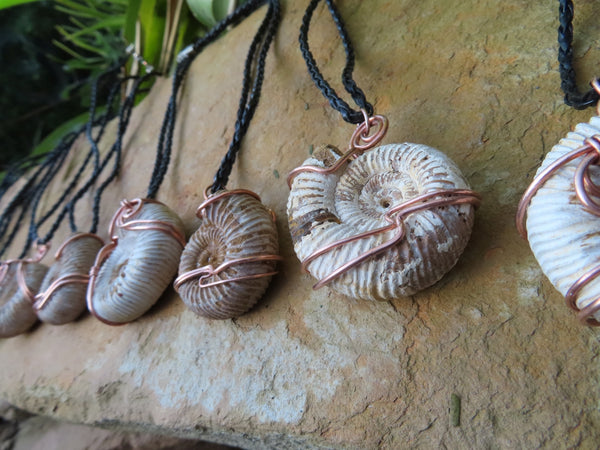 Natural White Spined Ammonite In Art Copper Wire Pendant -  sold per piece - From South Africa - TopRock