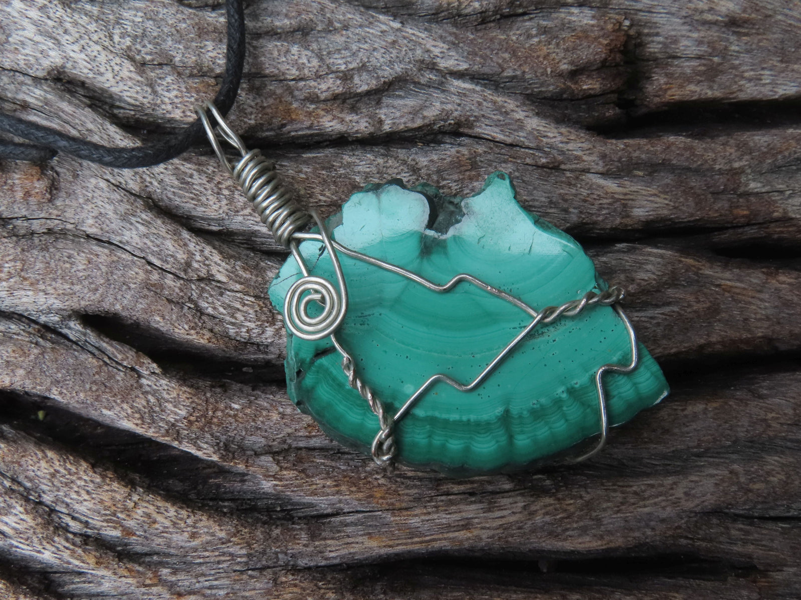 Polished Malachite Wire Wrap Pendant Sliced Malachite & Intricate Wire Wrap  - x Sold per piece From Congo | Toprock Gemstones and Minerals