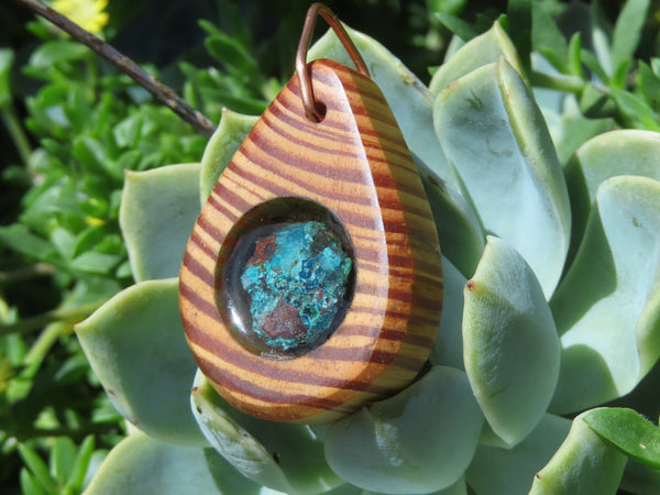Polished Unique Zebra Wood Hand Made Pendants with Shattuckite - Sold per piece From South Africa - TopRock