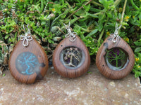 Polished Unique & Rare Zebra Wood Fine Grain & Purpurite Pendant With Tree Of Life Design - sold per piece From South Africa - TopRock
