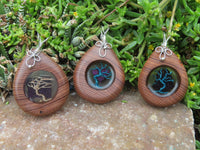 Polished Unique & Rare Zebra Wood Fine Grain & Purpurite Pendant With Tree Of Life Design - sold per piece From South Africa - TopRock