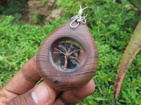 Polished Unique & Rare Zebra Wood Fine Grain & Purpurite Pendant With Tree Of Life Design - sold per piece From South Africa - TopRock