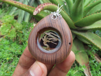 Polished Unique & Rare Zebra Wood Fine Grain & Purpurite Pendant With Tree Of Life Design - sold per piece From South Africa - TopRock