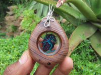 Polished Unique & Rare Zebra Wood Fine Grain & Purpurite Pendant With Tree Of Life Design - sold per piece From South Africa - TopRock
