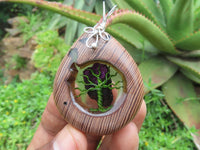Polished Unique & Rare Zebra Wood Fine Grain & Purpurite Pendant With Tree Of Life Design - sold per piece From South Africa - TopRock