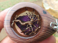 Polished Unique & Rare Zebra Wood Fine Grain & Purpurite Pendant With Tree Of Life Design - sold per piece From South Africa - TopRock