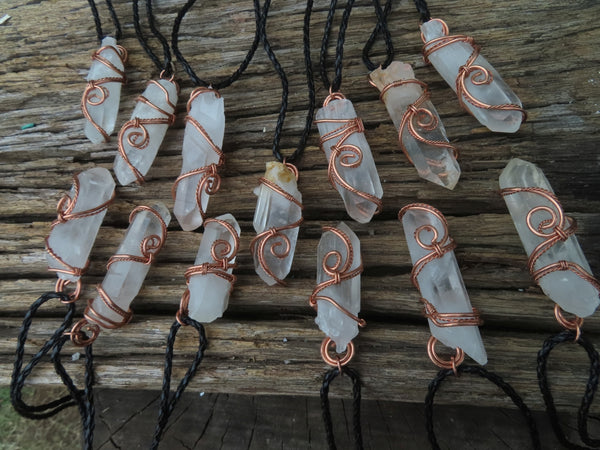 Natural Clear Optic Selected Quartz Crystals in Copper Art Wire Wrap Pendant - sold per piece - From Madagascar - TopRock