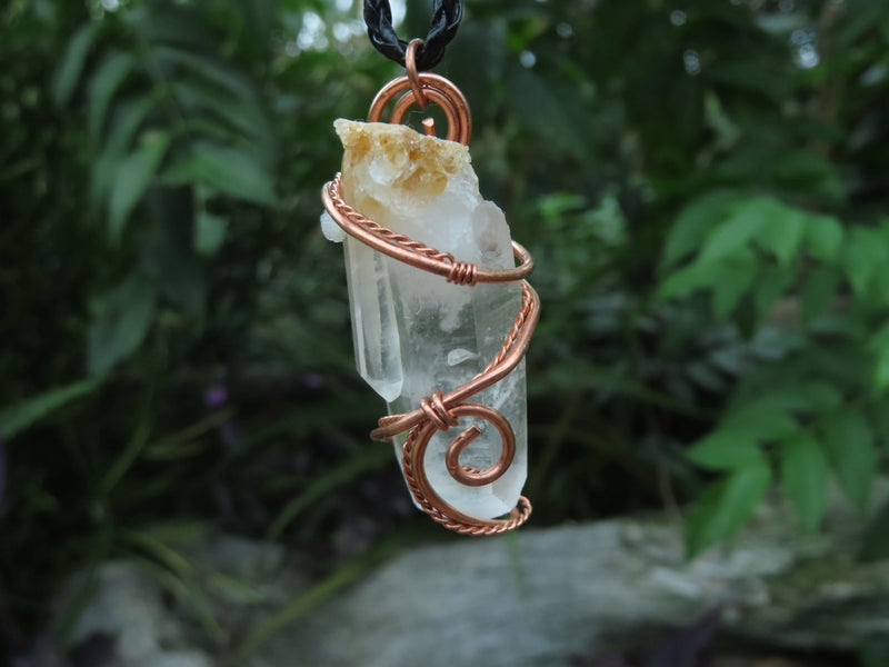 Natural Clear Optic Selected Quartz Crystals in Copper Art Wire