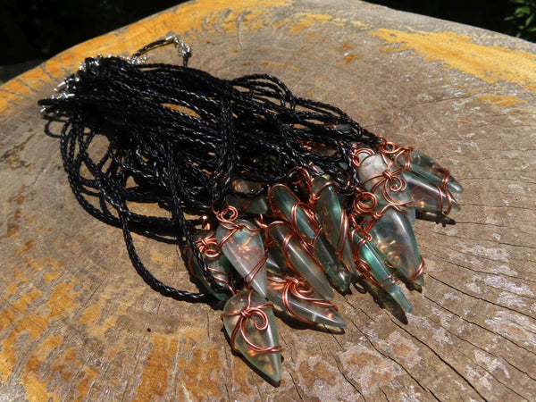 Polished Aqua Silica in Copper Art Wire Wrap Pendant -  sold per piece From South Africa - TopRock