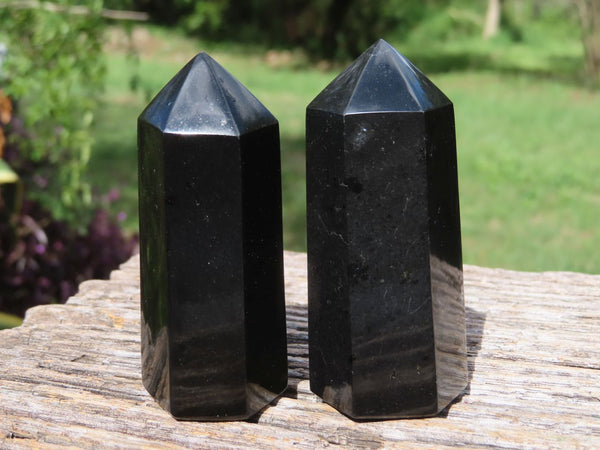 Polished Small Inexpensive Pitch Black Basalt Points/Prisms x 12 From Madagascar - TopRock
