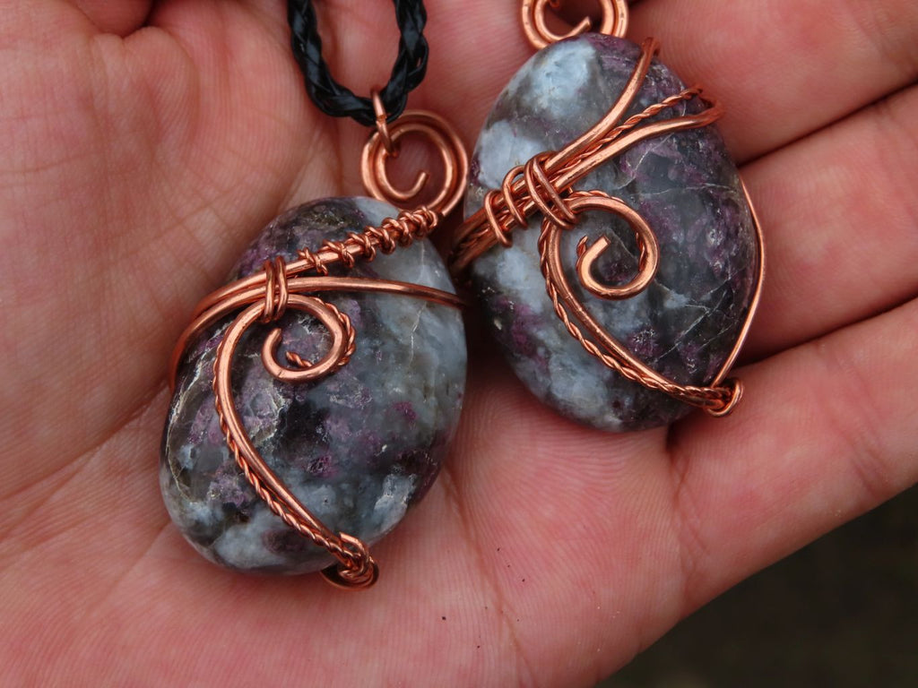 Polished Rubellite in Quartz Cabochon Crystal Copper Art Wire Wrap Pendant with Thong - Sold per piece From Madagascar - TopRock