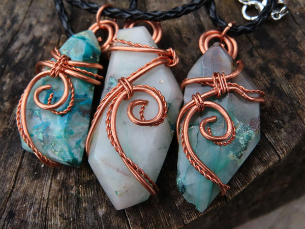Polished Ajoite Matrix Free Form Copper Art Wire Wrap Pendant with Thong - Sold per piece From Messina, South Africa - TopRock