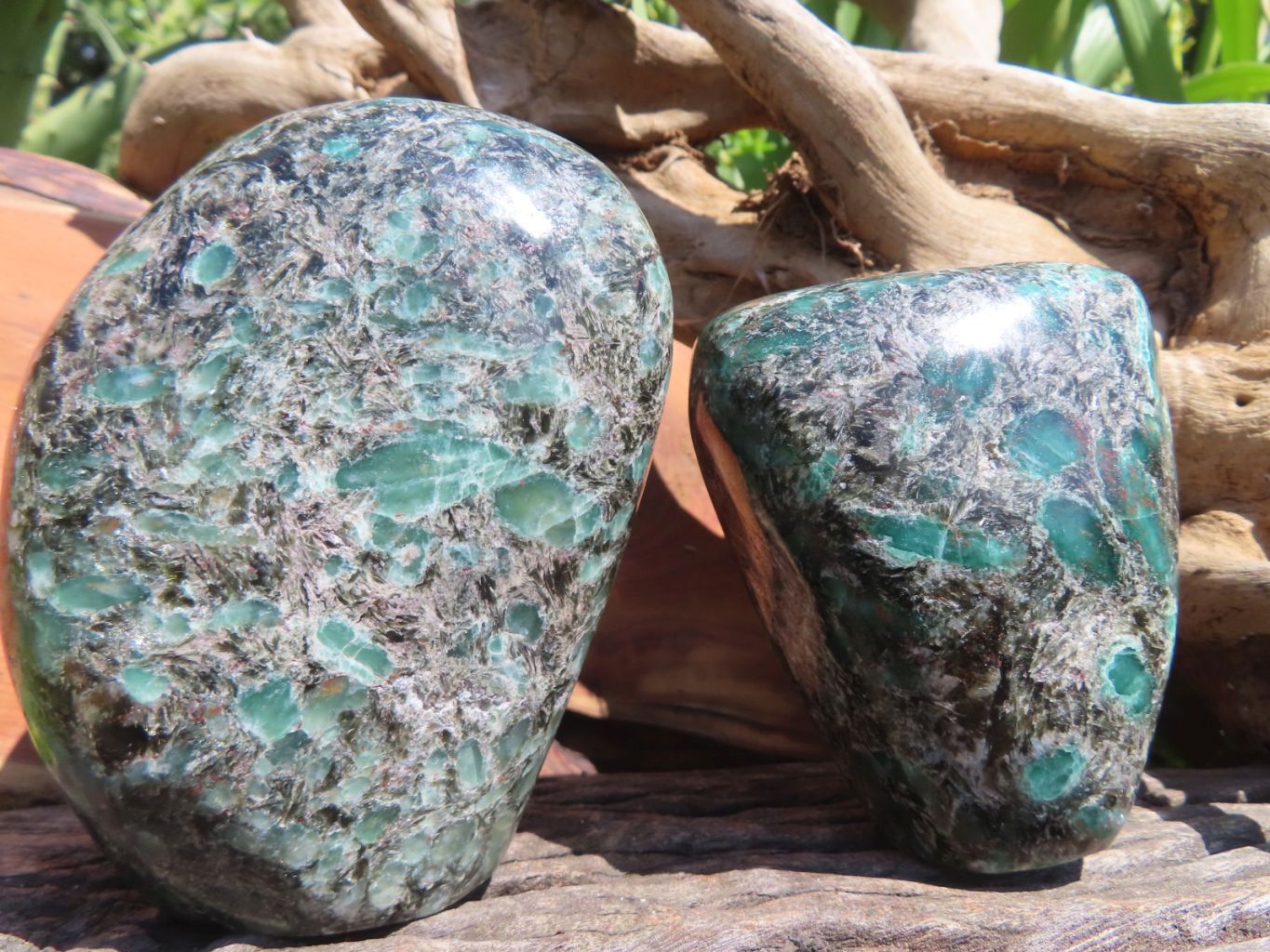 Polished Green Emerald in Matrix Standing Free Forms x 2 From Zimbabwe - TopRock