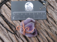 Polished Amethyst Slices Of Crystals Set In Copper Art Wire Wrap Pendant - sold per piece From Zambia - TopRock