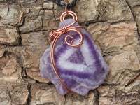 Polished Amethyst Slices Of Crystals Set In Copper Art Wire Wrap Pendant - sold per piece From Zambia - TopRock