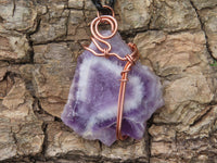 Polished Amethyst Slices Of Crystals Set In Copper Art Wire Wrap Pendant - sold per piece From Zambia - TopRock