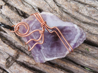 Polished Amethyst Slices Of Crystals Set In Copper Art Wire Wrap Pendant - sold per piece From Zambia - TopRock
