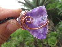 Polished Amethyst Slices Of Crystals Set In Copper Art Wire Wrap Pendant - sold per piece From Zambia - TopRock
