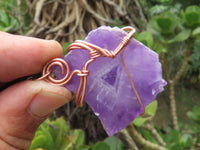 Polished Amethyst Slices Of Crystals Set In Copper Art Wire Wrap Pendant - sold per piece From Zambia - TopRock