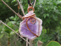 Polished Amethyst Slices Of Crystals Set In Copper Art Wire Wrap Pendant - sold per piece From Zambia - TopRock
