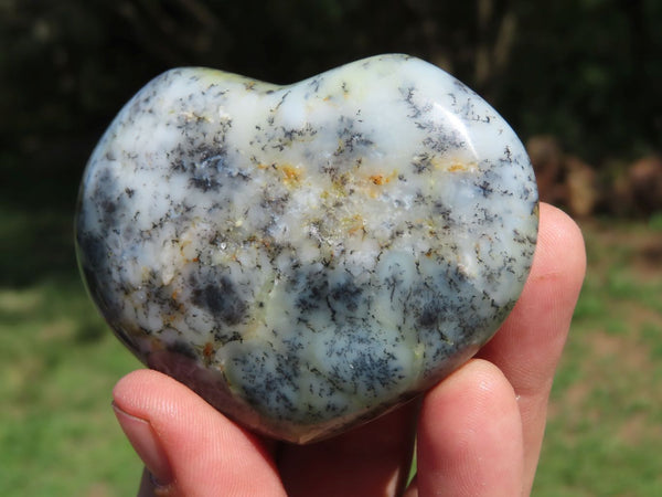 Polished Dendritic White Opal Hearts x 12 From Moralambo, Madagascar - TopRock