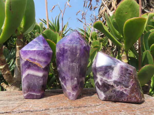 Polished Chevron Amethyst Crystals x 3 From Zambia - TopRock