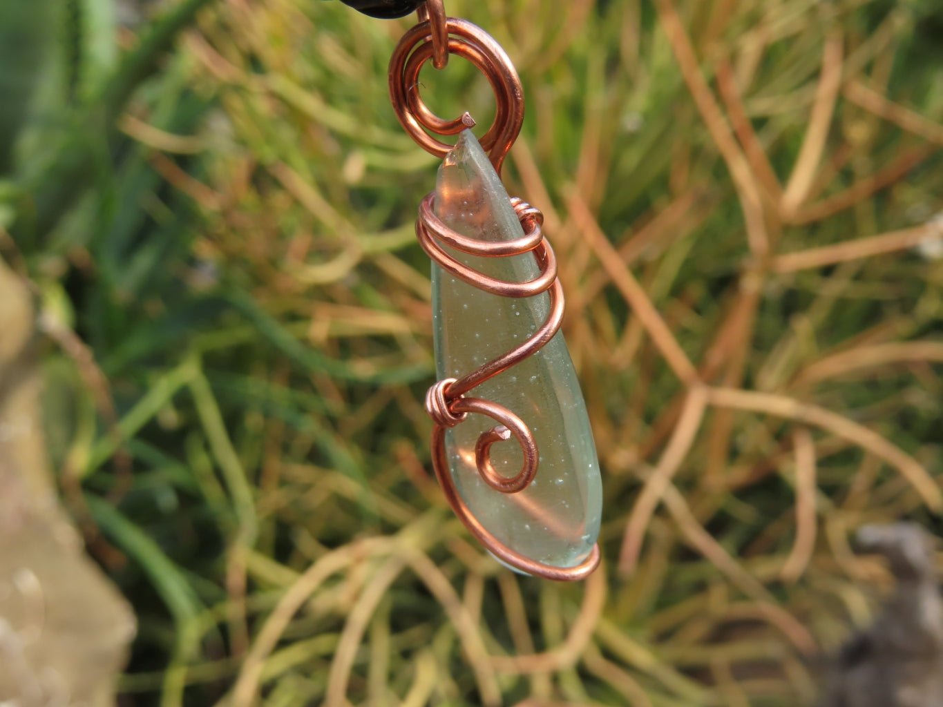 Polished Aqua Silica In Copper Art Wire Wrap  -  sold per piece From South Africa - TopRock