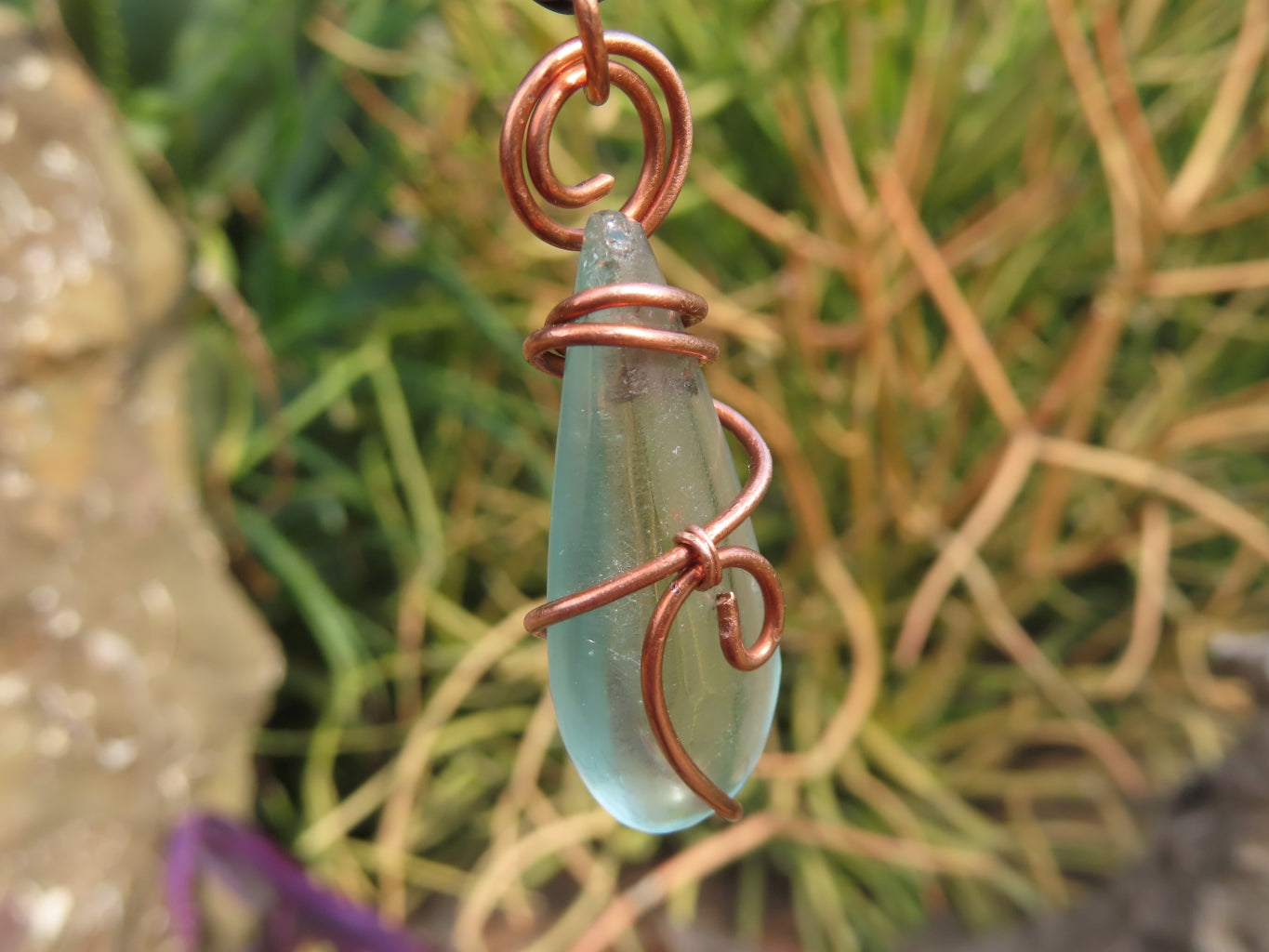 Polished Aqua Silica In Copper Art Wire Wrap  -  sold per piece From South Africa - TopRock
