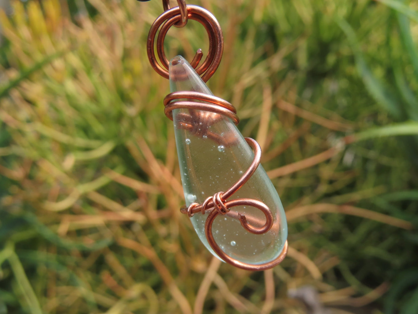 Polished Aqua Silica In Copper Art Wire Wrap  -  sold per piece From South Africa - TopRock
