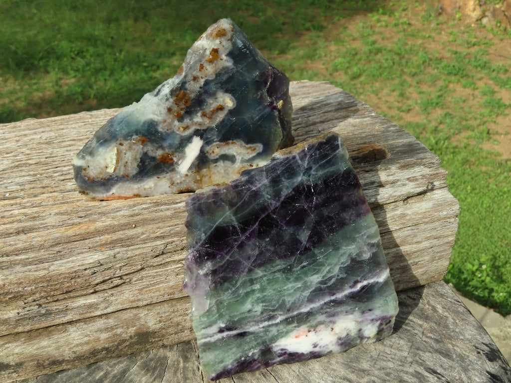 Polished Semi Translucent Watermelon Fluorite Slices x 2 From Uis, Namibia - TopRock