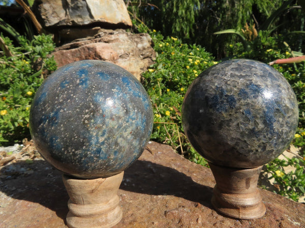 Polished  Blue Spinel Spotted Quartz Spheres x 2 From Madagascar - TopRock