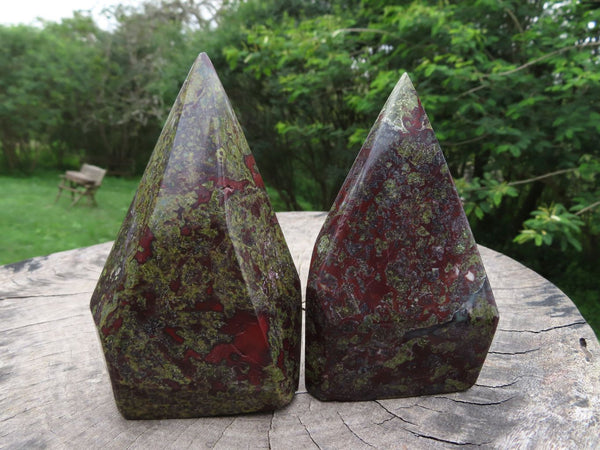 Polished Dragon Blood Stone (Bastite: Epidote & Piedmontite) Crystal Points x 2 From Tshipise, South Africa - TopRock