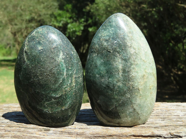 Polished Green Fuchsite Standing Free Forms With Pyrite Specks x 2 From Andakatany, Madagascar - TopRock