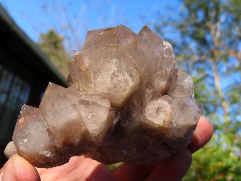 Natural Smokey Phantom Quartz Clusters x 3 From Lwena, Congo - TopRock
