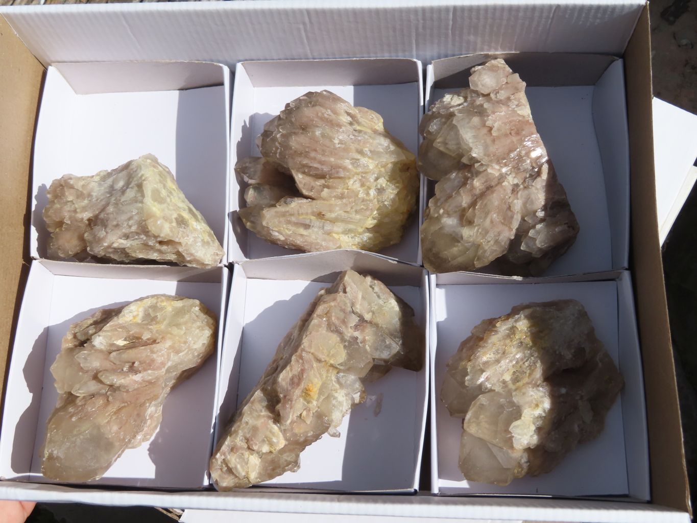 Natural Smokey Cascading Phantom Quartz Clusters x 6 From Luena, Congo - TopRock