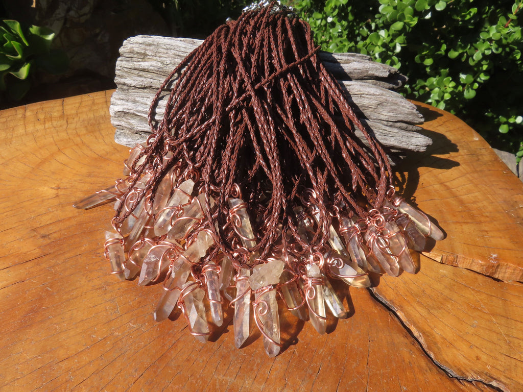 Natural Smokey Quartz Crystals with Copper Art Wire Wrap Pendant with Thong - Sold per piece - From Zimbabwe - TopRock