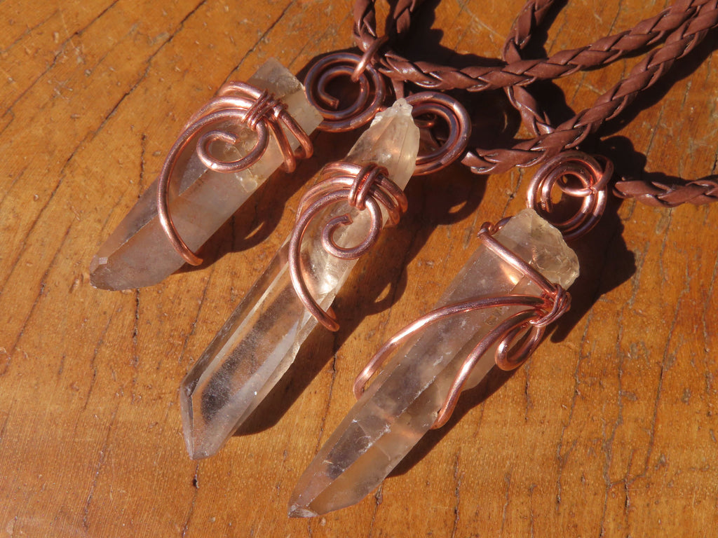Natural Smokey Quartz Crystals with Copper Art Wire Wrap Pendant with Thong - Sold per piece - From Zimbabwe - TopRock