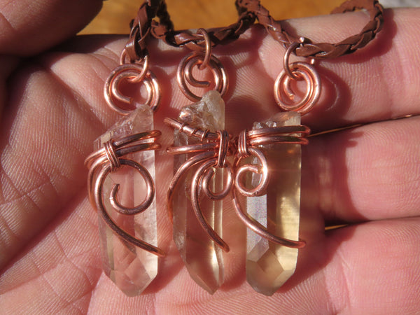 Natural Smokey Quartz Crystals with Copper Art Wire Wrap Pendant with Thong - Sold per piece - From Zimbabwe - TopRock