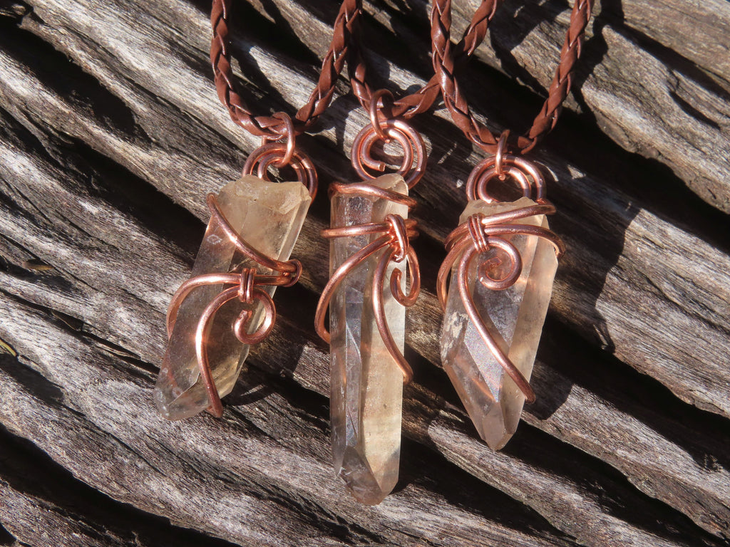 Natural Smokey Quartz Crystals with Copper Art Wire Wrap Pendant with Thong - Sold per piece - From Zimbabwe - TopRock