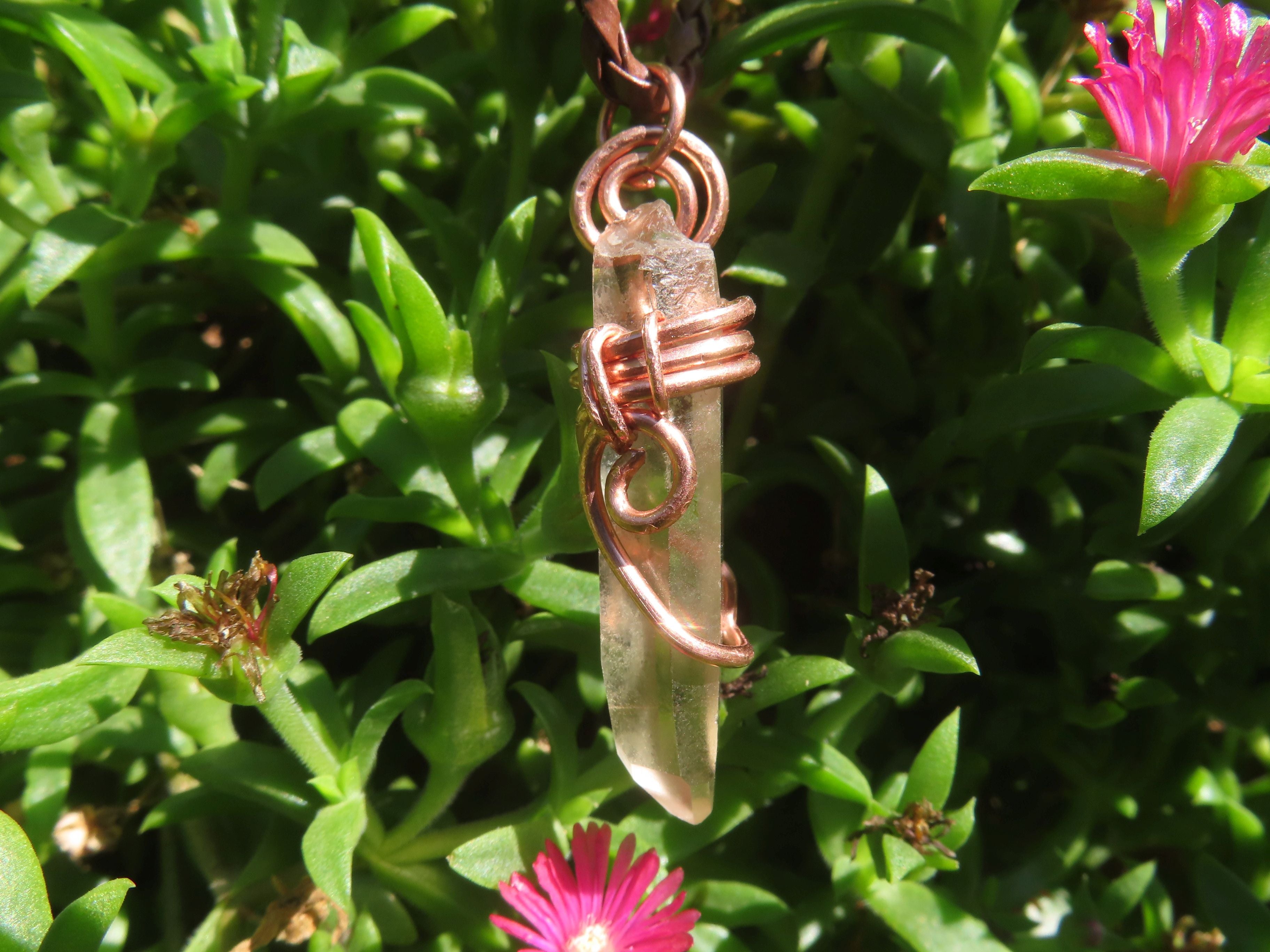 Natural Smokey Quartz Crystals with Copper Art Wire Wrap Pendant with Thong - Sold per piece - From Zimbabwe - TopRock