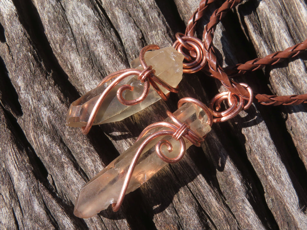 Natural Smokey Quartz Crystals with Copper Art Wire Wrap Pendant with Thong - Sold per piece - From Zimbabwe - TopRock