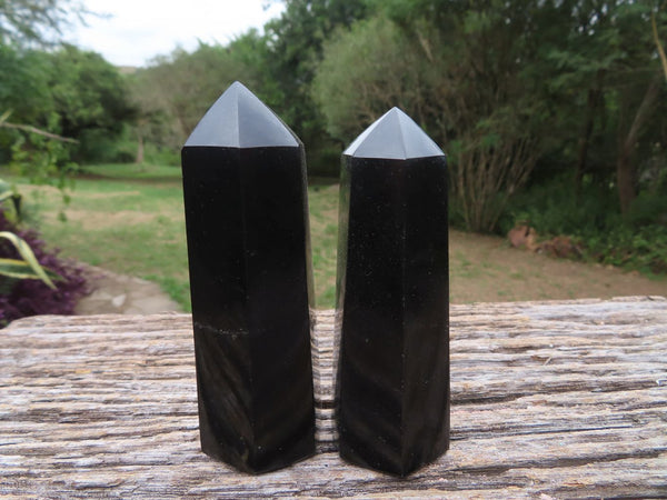 Polished Pitch Black Basalt Points/Prisms x 12 From Madagascar - TopRock