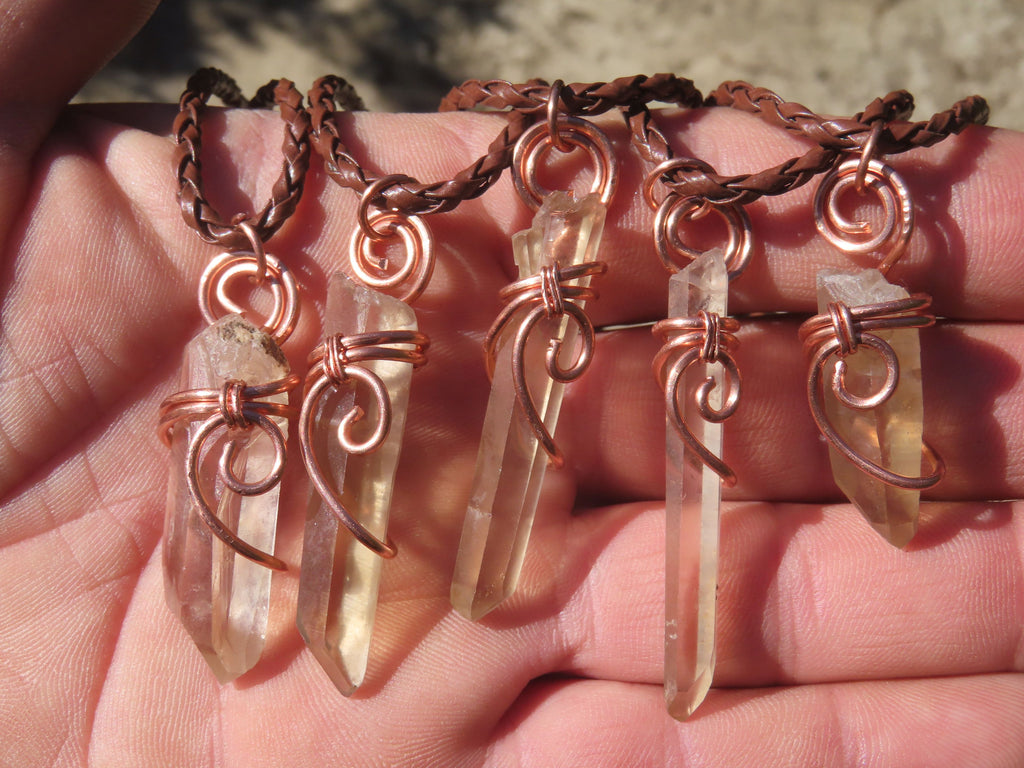 Natural Smokey Quartz Crystals with Copper Art Wire Wrap Pendant with Thong - Sold per piece - From Zimbabwe - TopRock